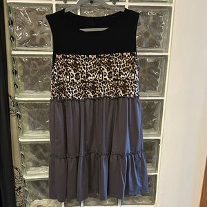 Leopard Print and Black Sleeveless Dress